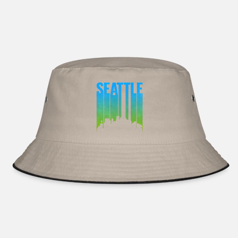 Seattle Neon Skyline Kunstdruck - Bucket Hat - Khaki/Schwarz