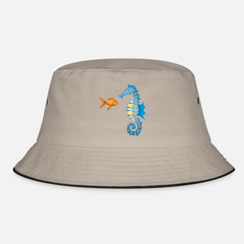 niedlicher Comic Goldfisch und Seepferdchen Bucket Hat