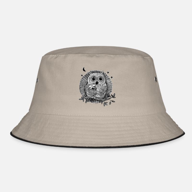 Owls illustration black and white Bucket Hat