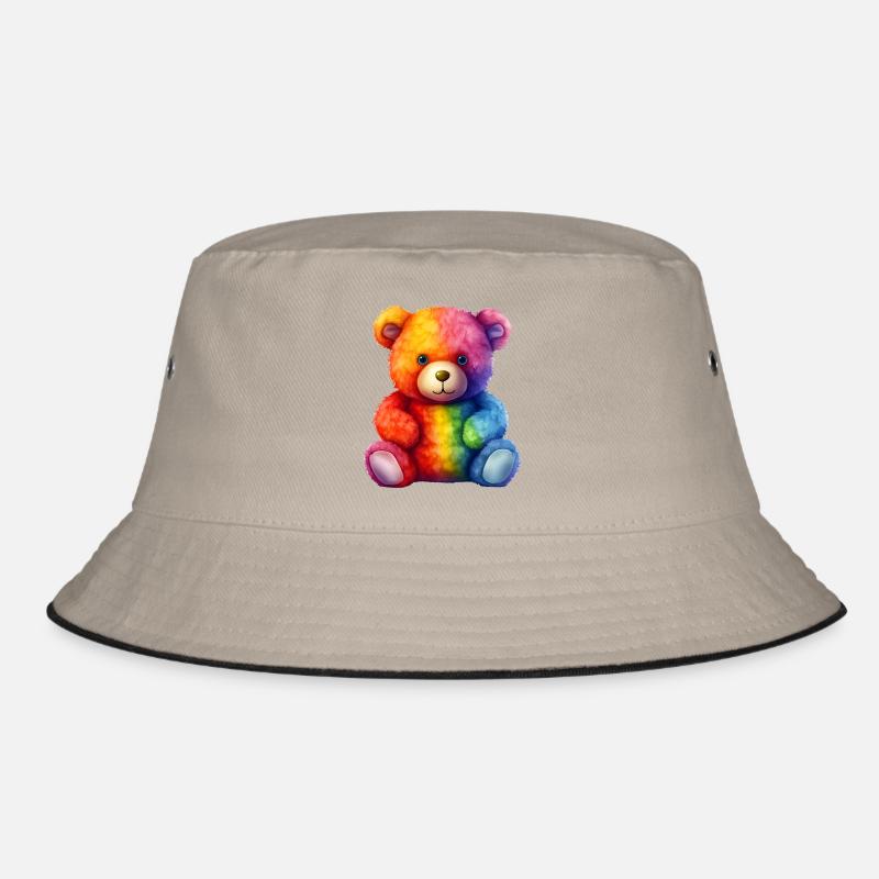 Regenbogen Plüsch Bär Umarmung - Bucket Hat - Khaki/Schwarz