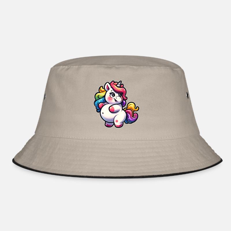Cute Rainbow Unicorn - Bucket Hat - khaki/black