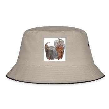 Yorkshire Terrier Aufkleber - Bucket Hat - Khaki/Schwarz - Vorne