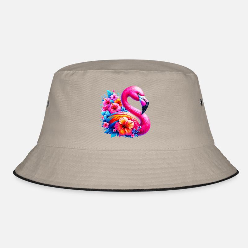 Flamingo decorated with hibiscus flowers Bucket Hat