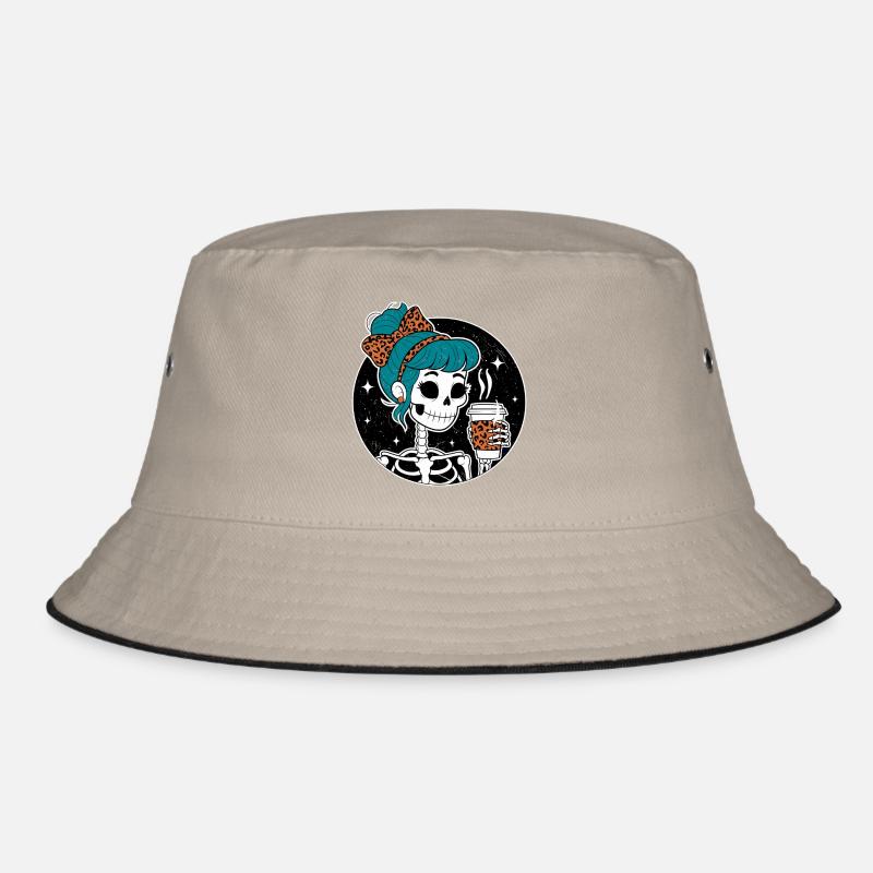 Funny Mexican Skeleton with Latte Coffee Halloween Bucket Hat