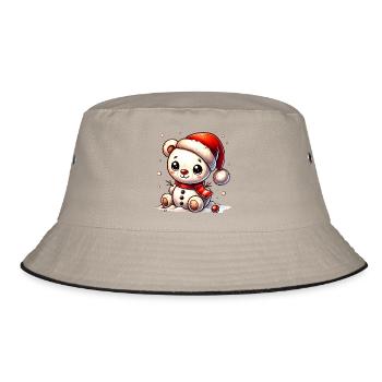 Schneemann-Bär mit Mütze - niedliches Wintermotiv - Bucket Hat - Khaki/Schwarz - Vorne