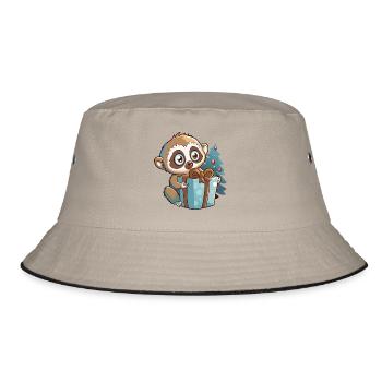 Cute lemur with gift for Christmas - Bucket Hat - khaki/black - Front