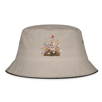 duftende bunte Blumenwiese Frühling Blüten Kräuter - Bucket Hat - Khaki/Schwarz - Vorne