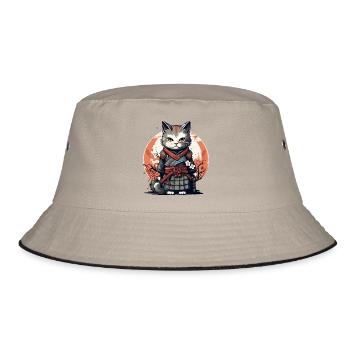 Kriegerkatze Japanische Katze Samurai Katze - Bucket Hat - Khaki/Schwarz - Vorne