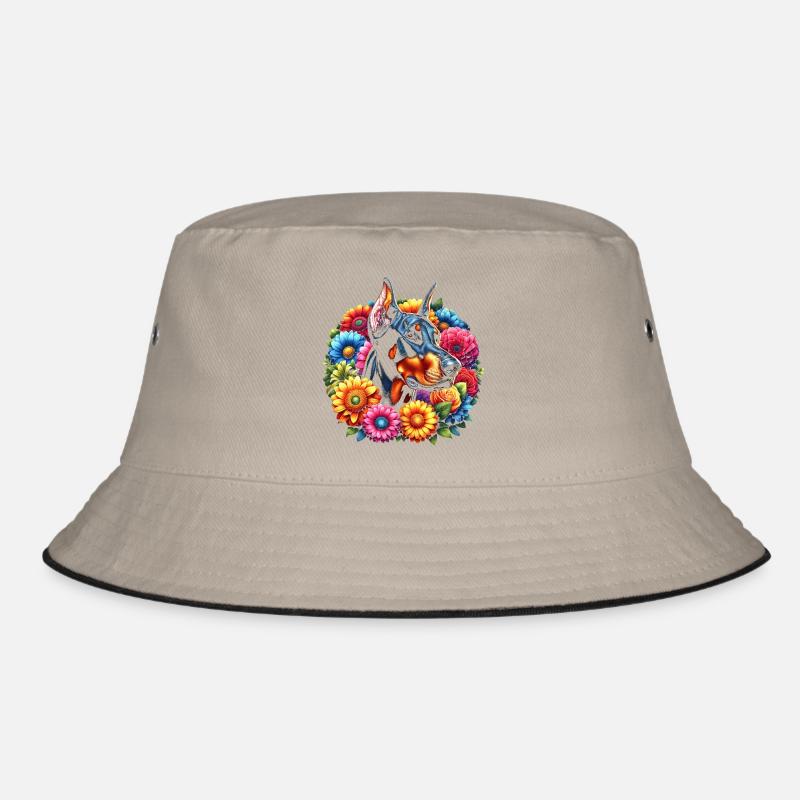 Dobermann in bunten Blumen Bucket Hat