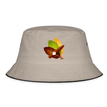 Zigarre mit Tabakblättern-stilvolles Vintage Motiv - Bucket Hat - Khaki/Schwarz - Vorne