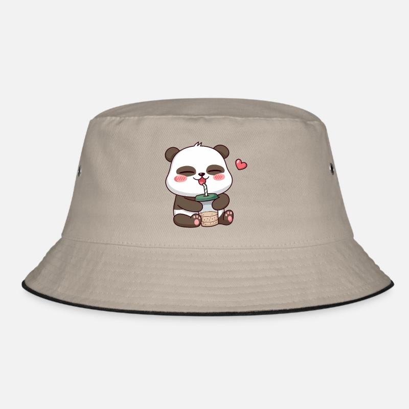 Adorable Panda Drinking Bubble Tea Bucket Hat