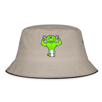 Caterpillar Bodybuilder Muscle Building Strong Fitness Gym - Bucket Hat - khaki/black - Front