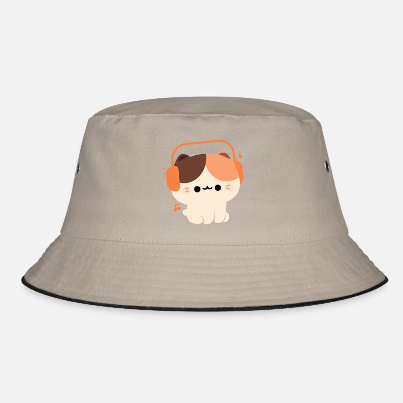 Kawaii Katze mit Kopfhörer Design Bucket Hat