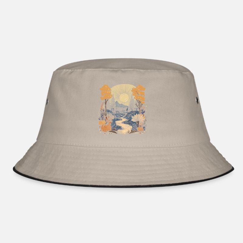 Herbstliche Traumlandschaft mit Bergen Bucket Hat