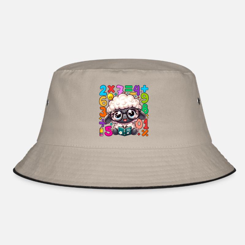 Number Day Sheep Scholar Reading Math - Bucket Hat - khaki/black