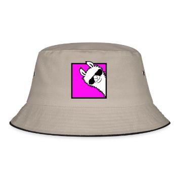 Lama Cool Guckt um Ecke Seite Sonnenbrille Alpaka - Bucket Hat - Khaki/Schwarz - Vorne