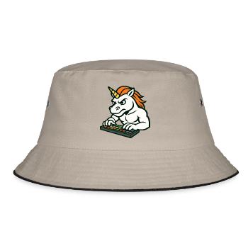 Unicorn DJ Mascot Making Beats on Pad - Bucket Hat - khaki/black - Front