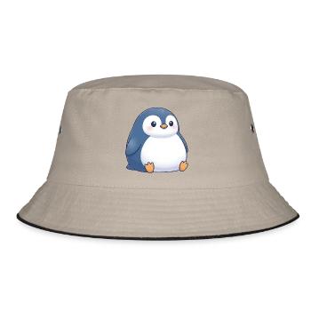 Niedlicher molliger Cartoon Pinguin sitzt Chubby - Bucket Hat - Khaki/Schwarz - Vorne
