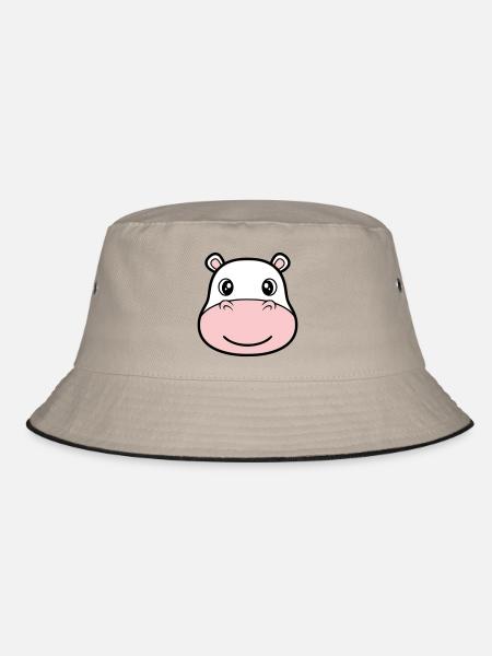 Nilpferd Kopf Gesicht Maske Lächeln - Bucket Hat - Khaki/Schwarz - Vorne