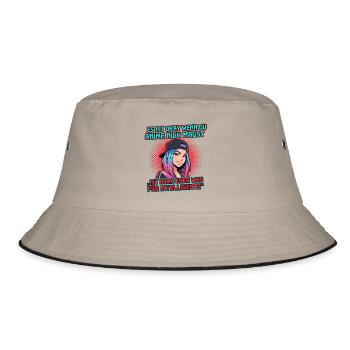 Anime für Intelligente – Lustiges Otaku Design - Bucket Hat - Khaki/Schwarz - Vorne
