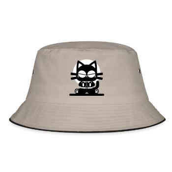 Zen Katze Meditation Minimal Design - Bucket Hat - Khaki/Schwarz - Vorne