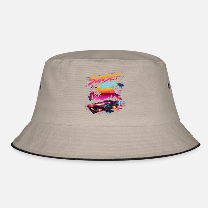 Sunset Vibes 80s Neon Design Bucket Hat