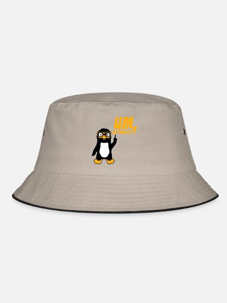 Pinguin Um Actually Lustig Nerd Klugscheißer Logo - Bucket Hat - Khaki/Schwarz - Vorne