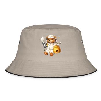Beekeeper bear with beehive illustration - Bucket Hat - khaki/black - Front