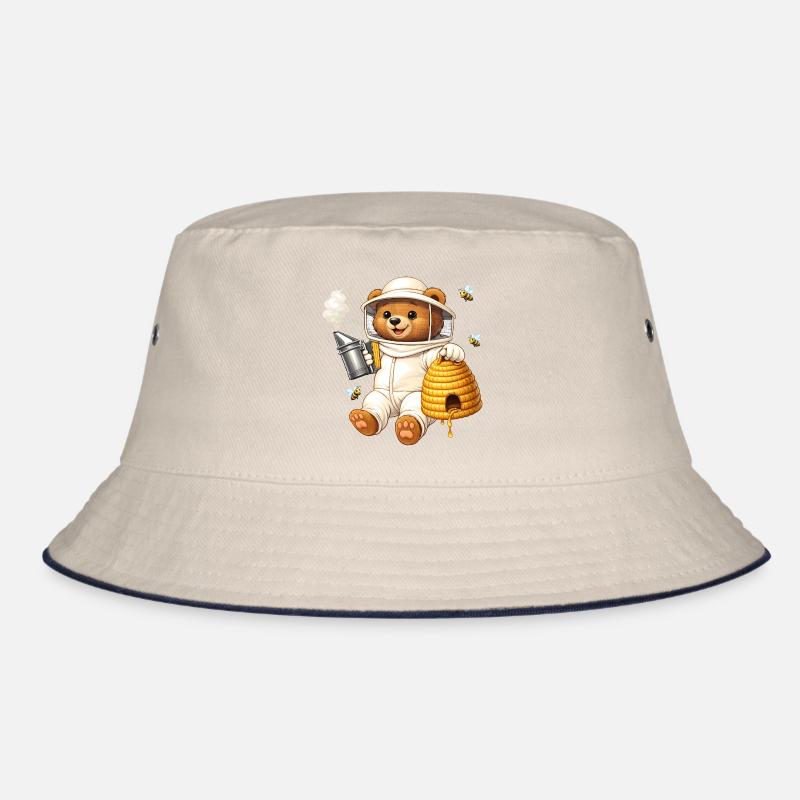 Beekeeper bear with beehive illustration Bucket Hat