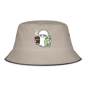 Halloween Kaffee Geist mit Zombie Katze - Bucket Hat - Khaki/Schwarz - Vorne
