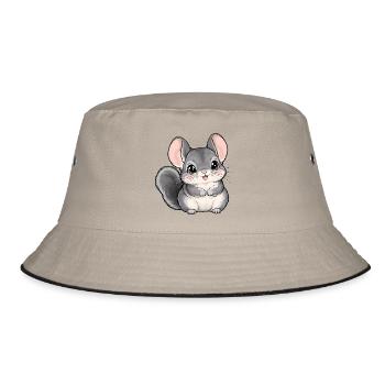 Chinchilla Kawaii Style – Süßes Nagetier - Bucket Hat - Khaki/Schwarz - Vorne