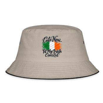 Cute now - Til my irish comes out - Ireland Irland - Bucket Hat - Khaki/Schwarz - Vorne