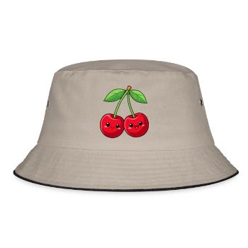 Lustige Kawaii Kirschen Geschenk  - Bucket Hat - Khaki/Schwarz - Vorne