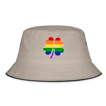 Regenbogen Flagge Vierblättriges Kleeblatt - Bucket Hat - Khaki/Schwarz - Vorne