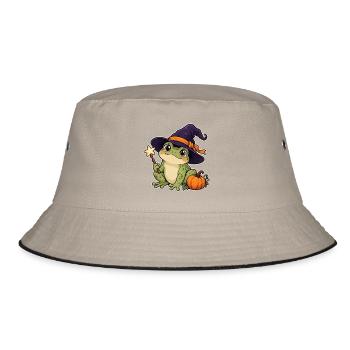 Frosch mit Hexenhut - Bucket Hat - Khaki/Schwarz - Vorne