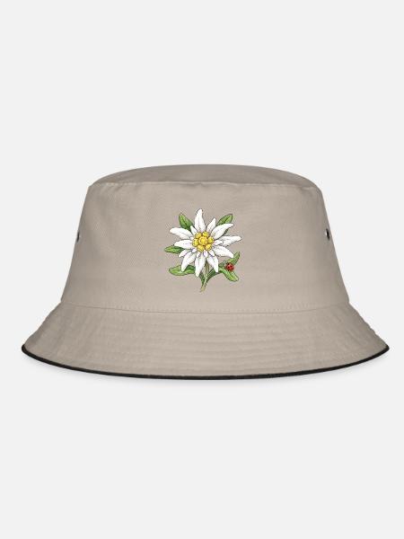 Weiße Blüte mit Marienkäfer - Bucket Hat - Khaki/Schwarz