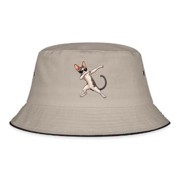 Dabbing Cornish Rex – Coole Lockenkatze - Bucket Hat - Khaki/Schwarz - Vorne