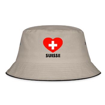Schweiz Herz Shirt zur WM - Bucket Hat - Khaki/Schwarz - Vorne