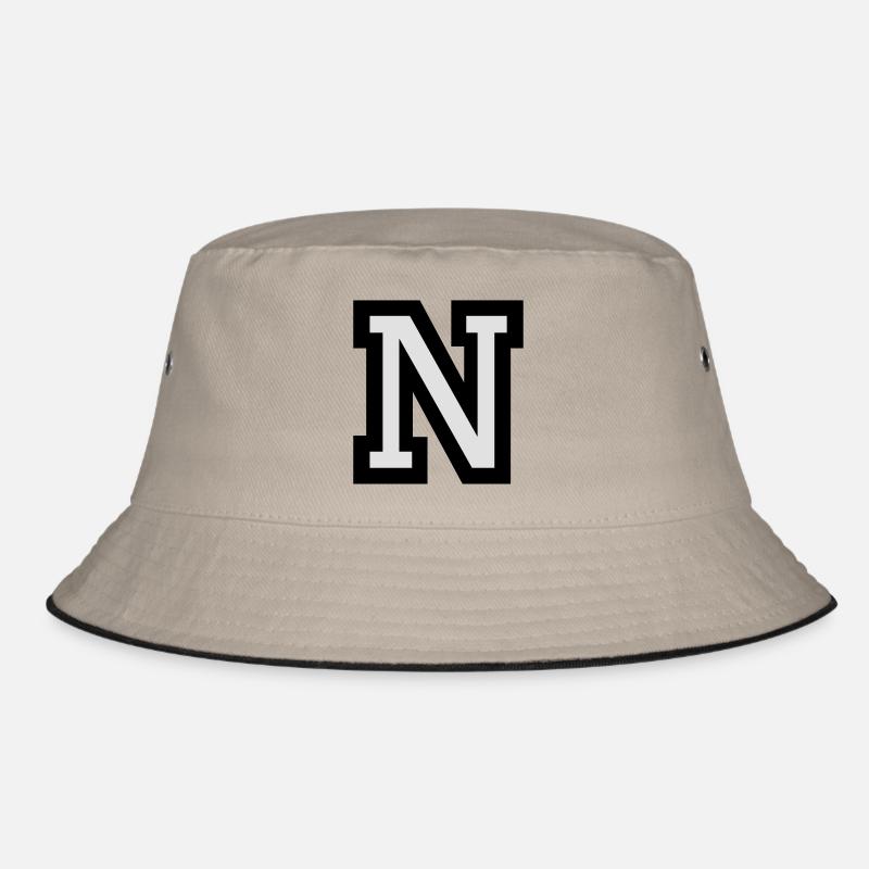Buchstabe N - Bucket Hat - Khaki/Schwarz