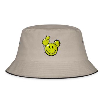 Smiley Cactus - Bucket Hat - Khaki/Schwarz - Vorne