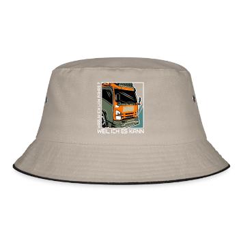 Kraftpaket Lastwagen Illustration Truckerfahrer - Bucket Hat - Khaki/Schwarz - Vorne