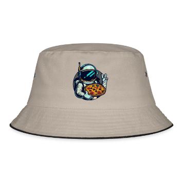 Astronaut with salami pizza space design - Bucket Hat - khaki/black - Front