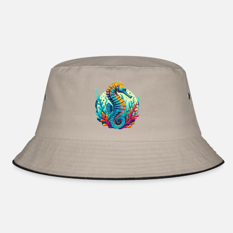 Seepferdchen - Bucket Hat - Khaki/Schwarz