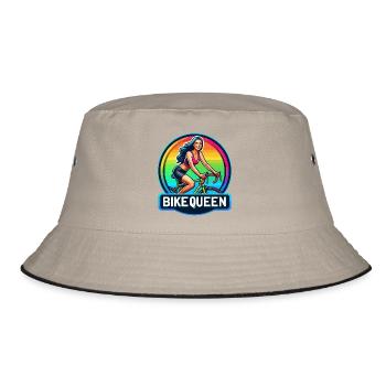 Bike Queen Regenbogen Abzeichen - Bucket Hat - Khaki/Schwarz - Vorne