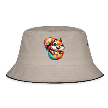 Ostern Eichhörnchen mit Osterei: Niedliches Design - Bucket Hat - Khaki/Schwarz - Vorne