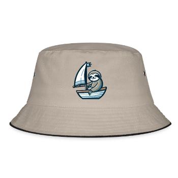 Summer sailing with sloth on dinghy - Bucket Hat - khaki/black - Front