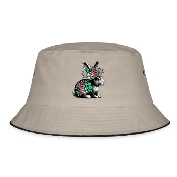 Rabbit with Flowers - Bucket Hat - khaki/black - Front