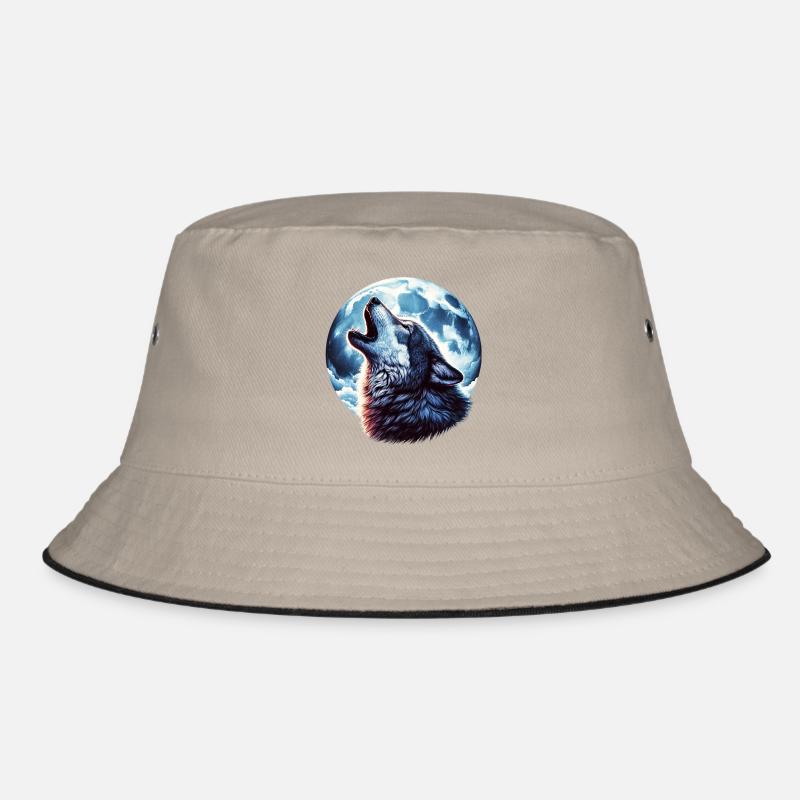 Wolf howls at the full moon Bucket Hat