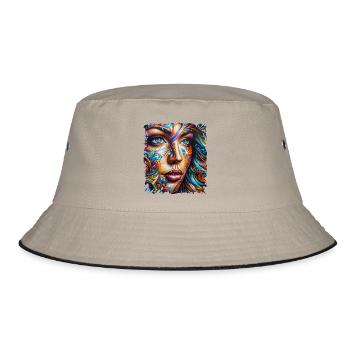 Graffiti Street Art Spray Vintage Schablone Retro - Bucket Hat - Khaki/Schwarz - Vorne
