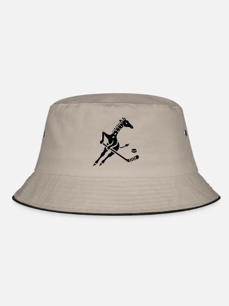 Giraffe Eishockeyspieler Silhouette Minimalistisch - Bucket Hat - Khaki/Schwarz - Vorne